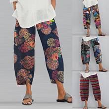 Vintage Printed Harem Pants Women Trousers Casual Elastic Waist Cotton Linen Wide Leg Pants Loose Pantalon Summer Plus Size Pant 2024 - buy cheap