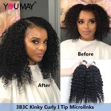 I Tip Hair Extensions For Black Women Mongolian Afro Kinky Curly Microlinks Human Hair Bundles Weave Bulk YouMay Virgin 100 Gram 2024 - buy cheap