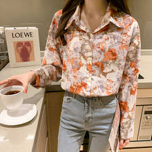 Chiffon flower shirt female retro long-sleeved 2021 spring new temperament flower shirt Hong Kong wind 2024 - buy cheap