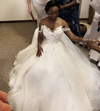 African Lace Wedding Dresses Vintage Off Shoulder Church Lace A line Bridal Gowns Sweep Train plus size Lace vestidos de novia 2024 - buy cheap