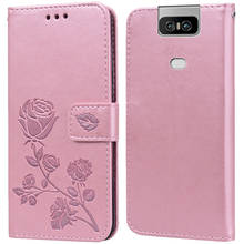 Capa de couro tipo livro para asus zenfone 6 zs630kl, capa tipo carteira com rosas 2024 - compre barato