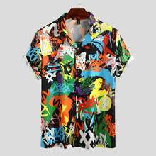 Camisas havaianas 2021 das férias dos homens do verão camisa impressa de manga curta turn-down collar streetwear chique solto 2024 - compre barato