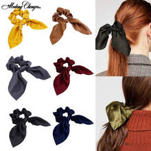 Moda feminina meninas coelho orelha forma scrunchie bowknots tecido de seda rabo de cavalo titular elástico hairbands acessórios para o cabelo corda 2024 - compre barato