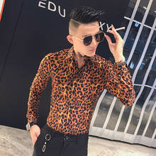 Fashion 2021 Sexy Leopard Print Social Shirts for Men Clothing Long Sleeve Simple Night Club Tuxedo Slim Fit Casual Ropa Hombre 2024 - buy cheap