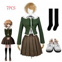 Disfraz de Danganronpa Fujisaki Chihiro para niñas, uniforme escolar, chaqueta, camisa, vestido, Anime, Cosplay, zapatos y peluca, Halloween, 7 Uds. 2024 - compra barato