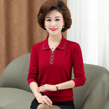 2021 Spring Fashion Middle-aged Lady Sweater Long Sleeve Pullover Beaded Knitted Sweaters 2024 - buy cheap