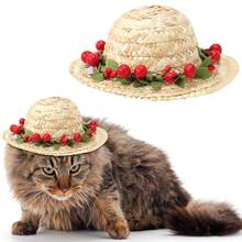 Sombrero de paja de flores y bayas Multicolor para mascotas, Sombrero de paja con hebilla para perros y gatos, 2020 2024 - compra barato