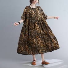 Print Leopard Fashion Women Dress 2021 New Arrival Short Sleeve Loose Summer Dress Cotton Linen Women Travel Casual Long Dress 2024 - buy cheap