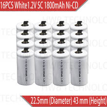 Batería recargable ni-cd Ni Cd, 16 unidades/lote, Sub C SC 1,2 V 1800mAh, color blanco, envío gratis 2024 - compra barato