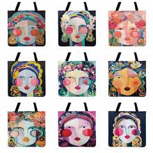 Ladies Shoulder Bag Ethnic Big Face Girl Oil Painting Printed Tote Bag For Women Casual Tote Outdoor Shopping Bag Beach Bags 2024 - buy cheap