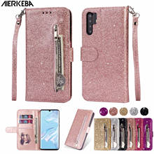 Capa de celular com detalhes luxuosos em glitter, para huawei mate 20, 10, p30, p20, pro lite 2019, y7, y6, p smart plus, com zíper, carteira e cartão 2024 - compre barato