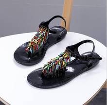 WWomen's Jelly Sandals Woman Summer Sequins Tassel Shoes 2022 Women Buckle Flats Ladies Footwear Female Outside Beach Slides 2024 - buy cheap