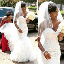 African Mermaid Lace Wedding Dresses 2020 robe de mariee Sweetheart Black Girl Women Wedding Gowns Custom Made Bride Dress 2024 - buy cheap