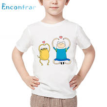 Детская футболка с принтом из мультфильма Финн и Джейк «Время приключений» детские летние белые топы, забавная футболка для мальчиков и девочек HKP5200 2024 - купить недорого