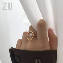 Anéis de imitação de pérola zn, anéis elegantes da moda para mulheres, criativos, geométricos, para festa de casamento, noivado, acessórios de joias finas, presentes 2024 - compre barato