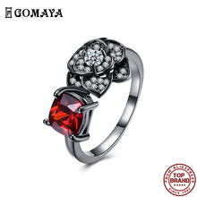 Женское кольцо с двойной мозаикой GOMAYA, кольцо с красным Цирконом и цветком, роскошное романтичное украшение 2024 - купить недорого