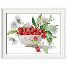 Cherry fruit bowl painting counted printed on the canvas  11CT 14CT DIY kit Cross Stitch embroidery needlework Set home decor 2024 - buy cheap