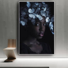 Borboleta preto menina nu africano modular fotos poster casa decoração da lona pintura da parede estilo nórdico impressão arte para sala de estar 2024 - compre barato