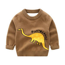 Осенне-зимний свитер для мальчиков, вязаные свитера с мультяшным принтом динозавров для мальчиков, детские куртки, одежда для малышей 2024 - купить недорого