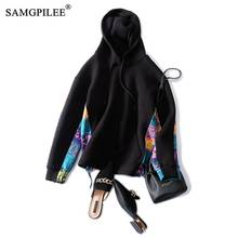 Autumn 2021 Clothes For Women Casual Oversized Sweatshirt Cotton Full Sleeve Patchwork Pullovers Hooded Sweatshirts For Women 2024 - buy cheap