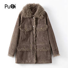 Pudi Women's Winter Long Genuine Leather Overcoat Leisure Female Real Sheep Fur Coat Jacket Cloth B401706 2024 - buy cheap