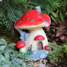 FairyCome-casas de hadas de setas con pequeño balcón, cabaña de jardín en miniatura de resina roja/amarilla, cabaña de jardín 2024 - compra barato