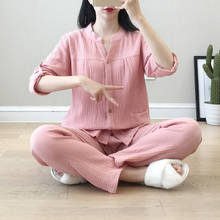 Macacão de manga comprida com tecido gaze japonês, pijama feminino de algodão para primavera e outono 2024 - compre barato