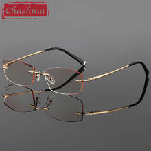 Titanium Prescription Lenses Men Luxury Crystal Myopia Reading Glasses Diamond Cutting Rimless Frame 2024 - buy cheap