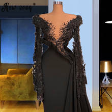 Vestido de noite longo de sereia preto, vestido arábico, manga longa, sexy, vintage, para mulheres, vestido de festa de casamento, 2021 2024 - compre barato