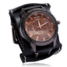 Relógio masculino, relógio de pulso grande, pulseira de couro de quartzo 2024 - compre barato