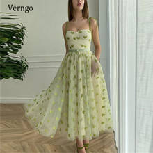 Verngo 2021 New Design Light Green Tulle Heart A Line Short Prom Dresses With Velvet Spaghetti Straps Ankle Length Formal Gowns 2024 - buy cheap