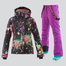 Gsou roupa de esqui adulto feminino, conjunto de roupa para neve jaqueta de snowboard e calça à prova de vento, à prova d'água quente para inverno 2024 - compre barato