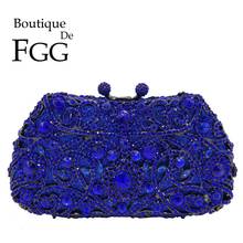 Boutique De FGG Royal Blue Women Flower Evening Purses and Handbags Hollow Out Wedding Floral Clutch Bags Bridal Diamond Bag 2024 - buy cheap