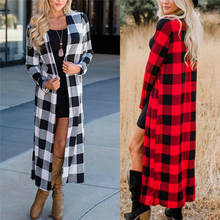 Trench coat feminino espanador cabe na frente aberta, casaco xadrez de manga comprida 2024 - compre barato
