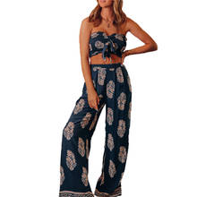 2 Pieces Casual Beach Suit Women Printing Sleeveless Strapless Crop Top+Long Loose Pants Palazzo Summer Female Holiday Outfits 2024 - buy cheap