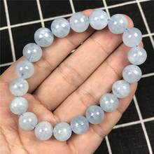 Pulsera de Aguamarina azul Natural de 10mm para mujer, brazalete elástico de cuentas redondas azules, Joyas de piedras curativa de cristal AAAAA 2024 - compra barato