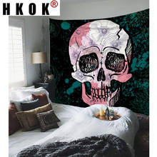 HKOK Tarot Skull Tapestry Wall Hanging Flowers Divination Ouija Witchcraft Hippie Wall Carpet Psychedelic Polyester Home Decor 2024 - buy cheap