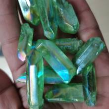 Wholesale  Electroplated Green Titanium Aura Lemurian Crystal Wand Point Healing Crystal Stone Decor Natural Quartz Crystals 2024 - buy cheap