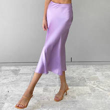 Falda de seda satinada púrpura para mujer, falda larga de cintura alta hasta la rodilla, elegante, para oficina, Primavera, 2020 2024 - compra barato