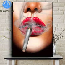 Sexy Red Lips Woman Smoking Diamond Embroidery Portrait Diamond Painting Full Square Diamond Mosaic Cross Stitch Home Gift Sale 2024 - buy cheap