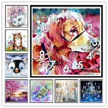 With Clock Full Drill Diamond Painting Cross Stitch Animal Mosaic 5D Diy Square Round Christmas Cute Animal 3d Embroidery Gift 2024 - buy cheap
