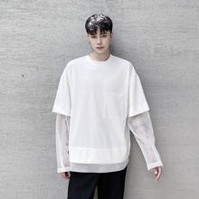Мужская черная белая футболка с длинным рукавом в сеточку, уличная одежда в стиле хип-хоп, готические свободные футболки 2024 - купить недорого