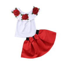 Conjunto de ropa para bebé y niña, Camiseta con volantes, faldas, trajes, rosa roja 2024 - compra barato