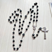 QIGO Black Glass Beads Cross Rosary Necklace Religious Jewelry 2024 - buy cheap