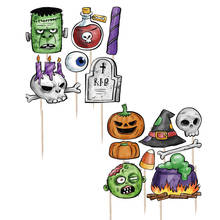 Decoración de Halloween 14pc Cupcake Toppers calabaza calavera Frankenstein Trick or Treat fiesta decoración de pasteles suministros para Baby Shower, Q 2024 - compra barato