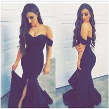 2020 Arabic Style Sexy High Slit Long Evening Dress Off Shoulder Mermaid Black Women Prom Party Dresses Cheap robe de soiree 2024 - buy cheap