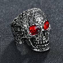 Unique Vintage Stainless Steel Silvery Color Red Gem Ring Skull Punk Hot Sale Man's Fashion Jewelry Gift 2024 - buy cheap