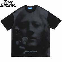 Мужская футболка в стиле хип-хоп, уличная футболка с коротким рукавом, хлопковая черная футболка с принтом 2024 - купить недорого