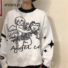 Nyoolo suéter solto de manga longa, pulôver de malha sensual com gola em o, moda urbana, outono e inverno 2024 - compre barato