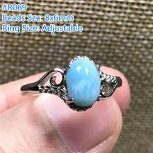 Anillo Larimar azul Natural para mujer y hombre, joyería de plata de 8x6mm, cuentas ovaladas, anillo ajustable de piedra de patrón de agua de Dominica AAAAA 2024 - compra barato